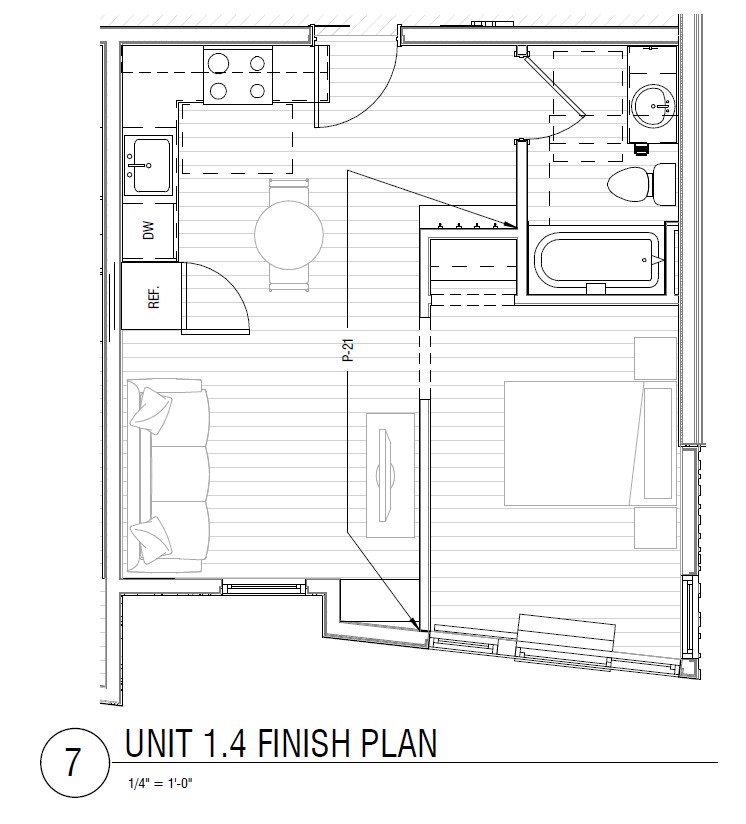 Floor plan for 1 bed, 1 bath, 456 sqft